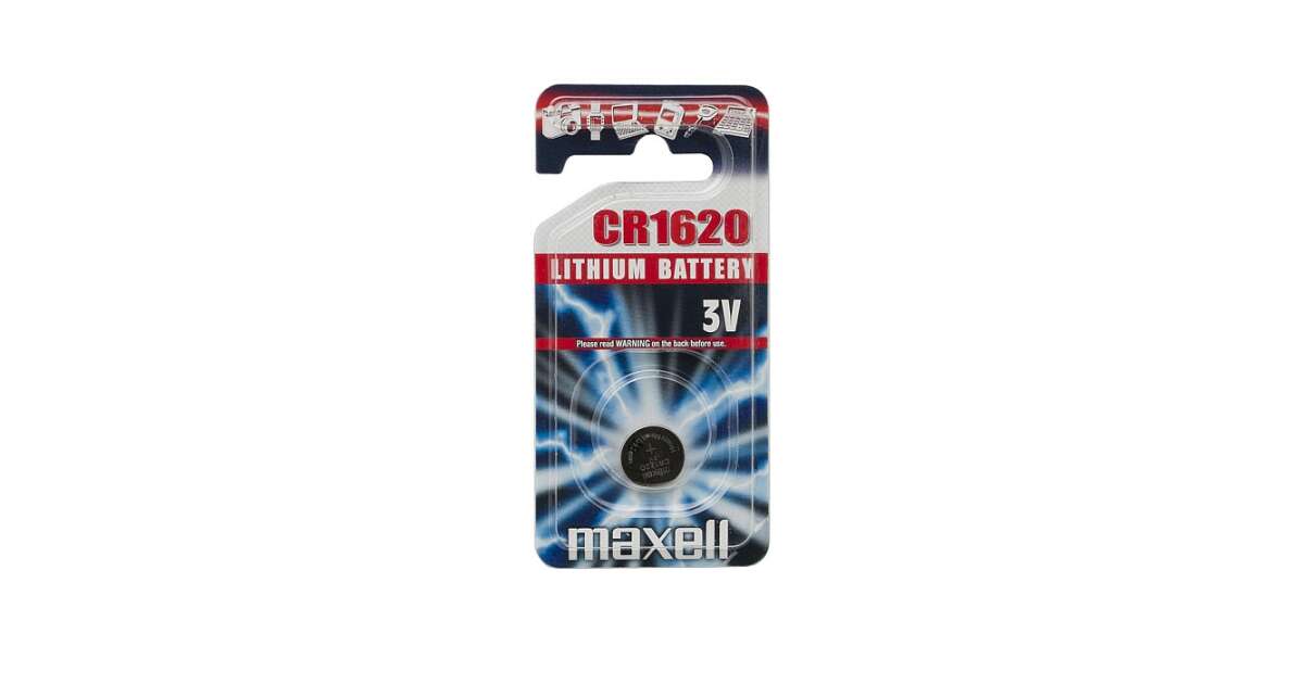 Battery CR1620 lithium 1 battery/pack, in clip-on flask Maxell
