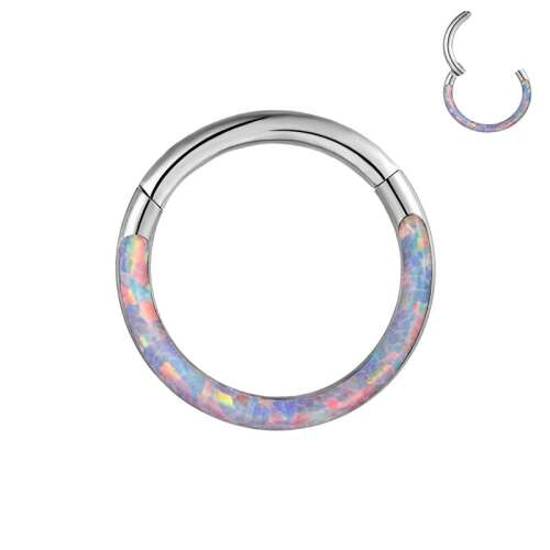 Csuklós titán karika holo lila opál berakással 58669023