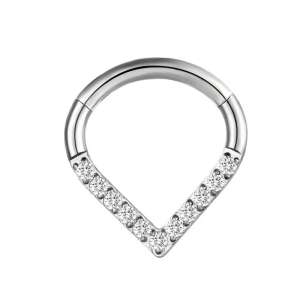 Csuklós titán karika csepp formában kősorral (ezüst szín) 58669029 - Karika piercing