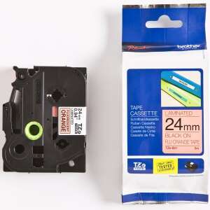 Brother TZe-B51 24mm black on fluorescent orange laminated label tape - Brother Label Maker and Tape