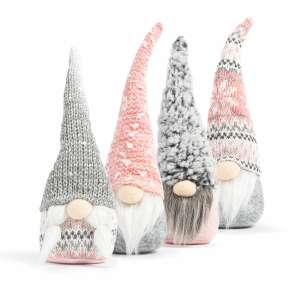 Karácsonyi Textil Manók - Set de patru pitici de Crăciun roz și gri - Ghirlande luminoase, Decoratiuni de Craciun exterioare, Decorațiuni pentru pomul de Crăciun, Decorațiuni de Crăciun și Costume de Moș Crăciun