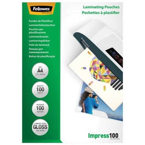 Fellowes Impress100 100 mikronos A4 fényes lamináló fóliák, 100 db-os csomag