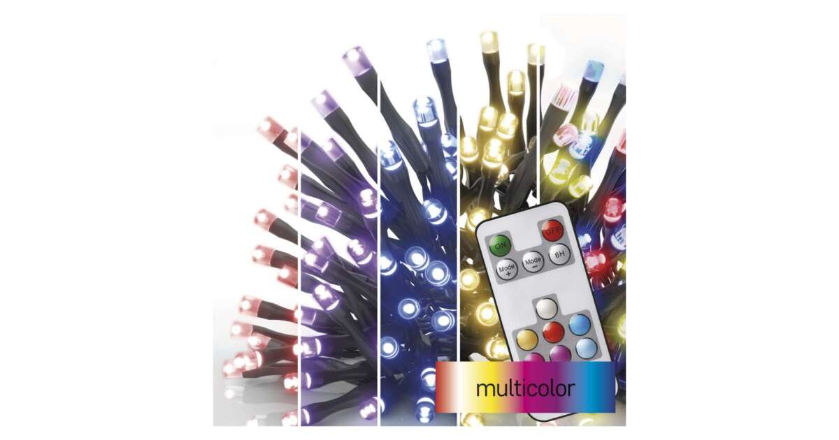 LED Christmas light string, 12 m, outdoor and indoor, RGB, remote control,  programs, timer (D4AA03)