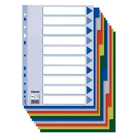 Esselte A4 10-teilige Kunststoff-Register-Teiler, sortierte Farben