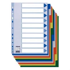 Divizoare de registru din plastic Esselte A4, 10 părți, culori asortate - Consumabile pentru capsator