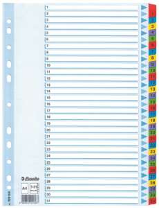 Divizoare index Esselte A4 1-31 Mylar, 31 file, colorate, pentru organizarea documentelor - Consumabile pentru capsator