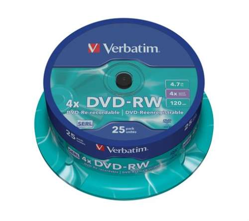 VERBATIM DVD-RW, prepisovateľný, 4,7 GB, 4x, 25 diskov DVD-RW, na rolke, VERBATIM