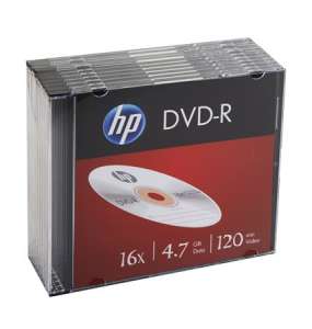 HP DVD-R lemez, 4,7 GB, 16x, 10 db, vékony tok, HP 31566229 