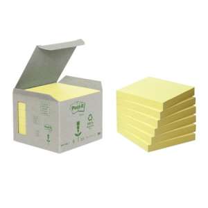 3M Post-it Notes, 76x76 mm, 600 sheets, yellow, recycled, eco-friendly - Notepad
