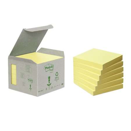 3M POSTIT Self-adhesive notepad, 76x76 mm, 6x100 sheets, environmentally friendly, 3M POSTIT, yellow