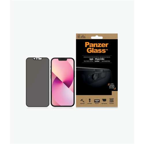 PanzerGlass™ képernyővédő üveg iPhone 13 Minihez, fekete, dupla adatvédelem, tokbarát, kameraburkolattal - PanzerGlass