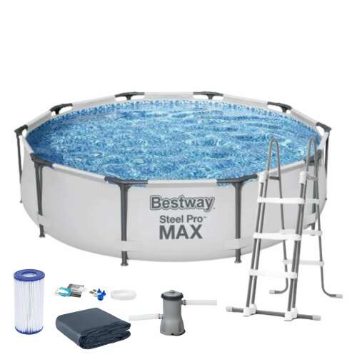 Надземен басейн Bestway Steel Pro MAX с стълба, филтърна помпа, покривало и аксесоари