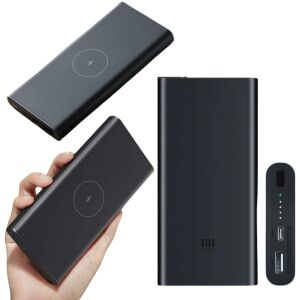 Xiaomi 10W Wireless Power Bank 10000 mAh, black, collage with usage examples - Xiaomi External Battery & Power Bank