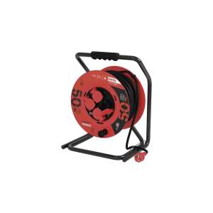 Emos 50m kábeldob 4 aljzattal, piros, ferde nézet - EMOS