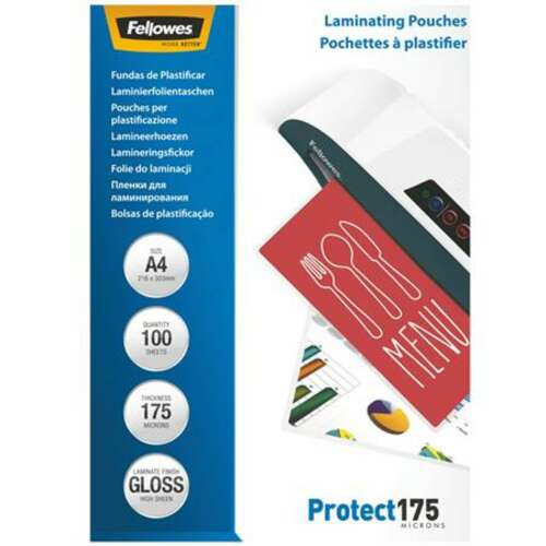 Fellowes A4 lamináló fólia, 175 mikron, 100 ív, fényes felület