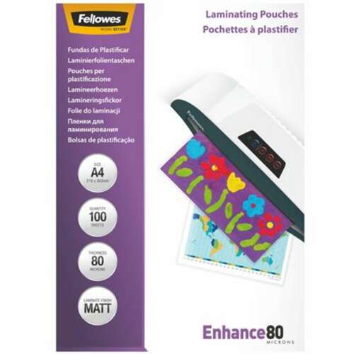 Fellowes Enhance80 80 mikron A4 matt lamináló fólia, 100 ív/csomag