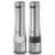 Russell Hobbs Classics salt and pepper grinder set, stainless steel, electric, with LED light, showing peppercorns and salt crystals