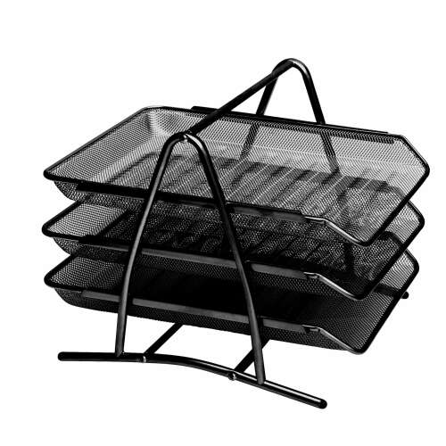 Fekete fémhálós 3 emeletes irattartó tálca A4-es rekeszekkel