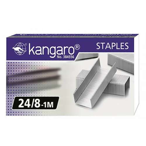 Kangaro tűzőkapocs, 24/8-1M, 1000 db/doboz, ezüst, irodaszerek - Tűzőkapocs