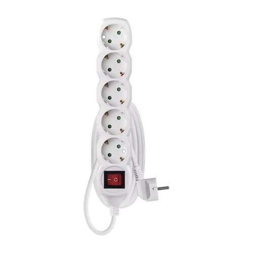 Emos 5-outlet extension cord with switch, 2m, white