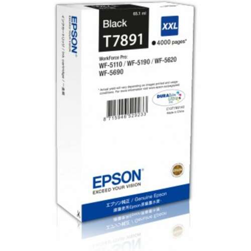 Epson T7891 XXL fekete tintapatron, 4000 oldal, WorkForce Pro WF-5110, WF-5190, WF-5620, WF-5690 nyomtatókhoz - Irodaszer és írószer