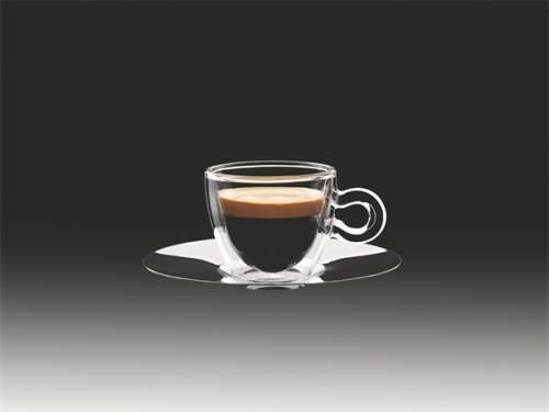 Espressotasse mit Edelstahl Untertasse, doppelwandig, 6,5cl, 2er Set, "Thermo"