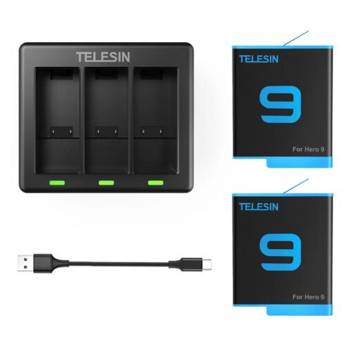 Telesin GoPro Hero 9/10/11 Triple Battery Charger with 2 Extra Batteries and USB-C Cable