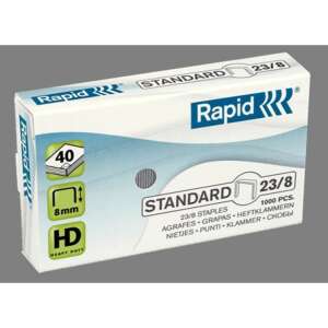 Rapid 23/8 tűzőkapocs, 1000 db, standard erősség, 8 mm szárhossz, nagy teherbírású, 40 lapig (80 g-os papír) tűzhető - Rapid