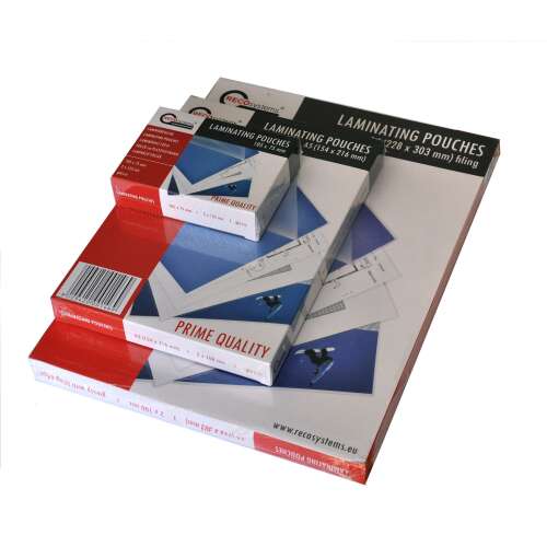 Reco Systems lamináló tasakok, A4 méret, 80 mikron, 100 darabos csomag, öntapadó