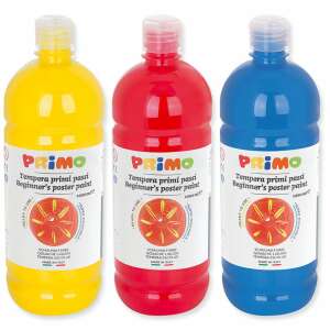 Primo tempera primi passi kezdő poszterfesték, 1000 ml, sárga, piros és kék színben - Tempera