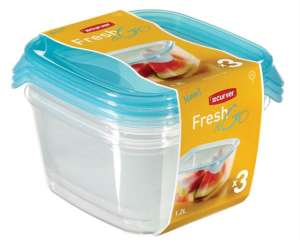 Curver Fresh & Go 3x1.2L Food Storage Container Set with Blue Lid - Food storage container