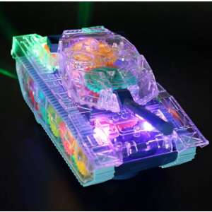 Átlátszó játék tank színes fogaskerekekkel, világít és zenél, nagyszerű gyerekeknek - Nonbrand Interaktív gyerek játék