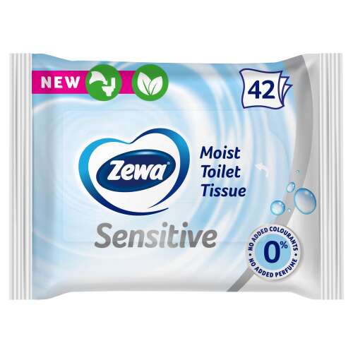ZEWA Sensitive Moist Toilet Tissue, 42 count, unscented, dermatologically tested, flushable, biodegradable, for sensitive skin