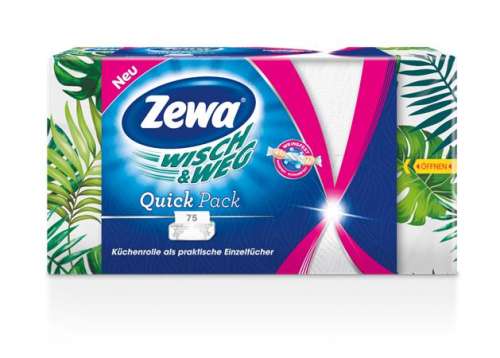 ZEWA Háztartási papírtörlő, 2 rétegű, 75 lap, ZEWA "Wisch&Weg Quick Pack"