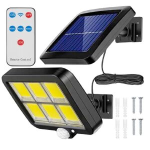 100 LED-es szürkület- és mozgásérzékelős kültéri szolár lámpa távirányítóval és szerelési tartozékokkal - Mozgásérzékelős lámpa