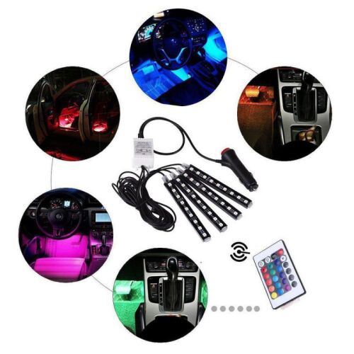 Autó RGB LED Lábtér Világítás - 4x9 LED - Távirányítóval