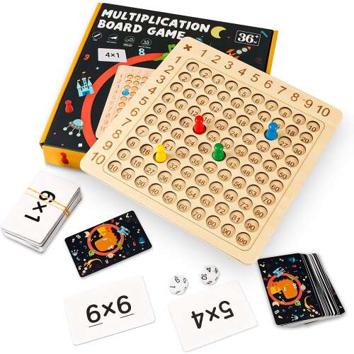 Készségfejlesztő fa játék iskolásoknak - szorzótábla oktató társasjáték rengeteg színes kiegészítővel (BBJ)