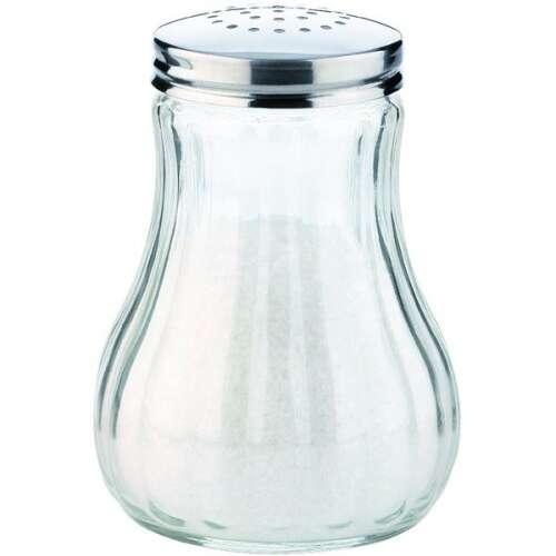 Cukor-és kakaószóró, 25cl glass sugar and cocoa shaker with stainless steel lid