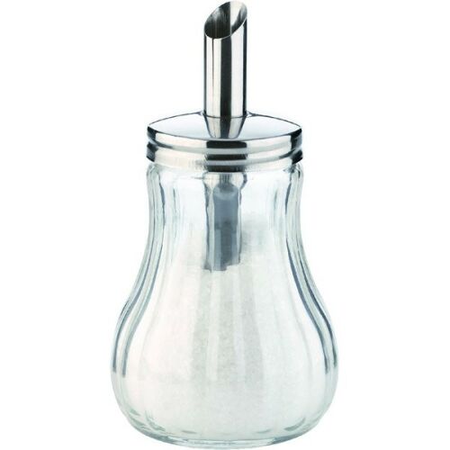 Glass sugar dispenser with stainless steel lid, 15cl capacity