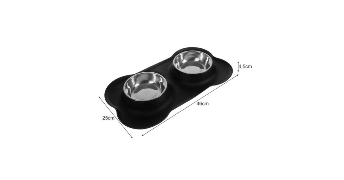 PurLov double stainless steel feeding bowl with 2x350ml tray #black-silver