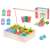 Wooden fishing and catching bugs game for toddlers, featuring a fishing rod, fish, worms, and carrots