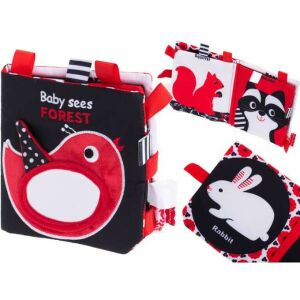 Funny Zoo Kontrasztos Babakönyv collage showing bird, squirrel, raccoon and rabbit illustrations - JM