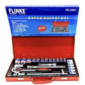 Flinke 24 piece socket set FK-2401, 1/2 inch drive, includes sockets, extensions, ratchet handle, and universal joint - Flinke