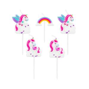 5 pachete de lumânări de ziua de naștere cu unicorn cu curcubeu, perfecte pentru decorarea tortului - Decoratiuni pentru tort