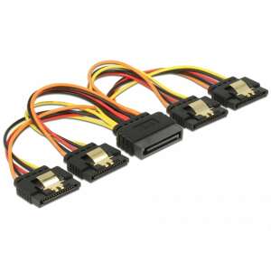 Delock 15 pin-es SATA kábel bemeneti &gt; 15 pin-es SATA tápcsatlakozó kimeneti 4 x egyenes 15 cm (60156) 58780812 