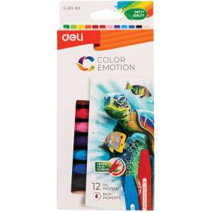 Pasteluri uleioase Deli Color Emotion, 12 culori, hexagonale, set de 12 - Instrumente de desen