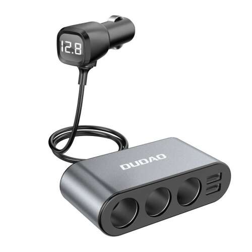 Dudao R1Pro car charger with 3 cigarette lighter sockets and 2 USB ports, black