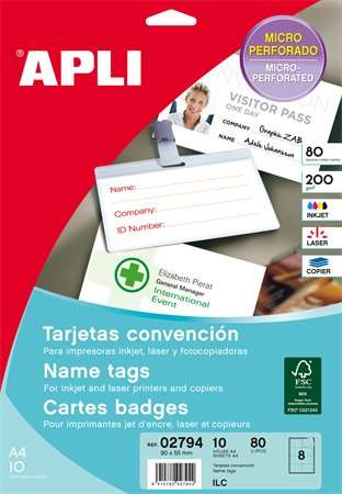 APLI Micro-perforated Name Tags, 80 sheets, A4 size, for inkjet, laser and copier printers