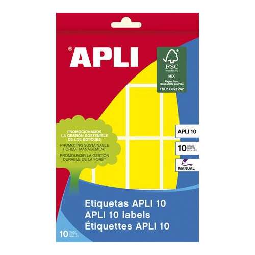 APLI 10 címke, 10 lap, 128 címke, sárga, lekerekített sarkú, FSC tanúsítvánnyal, fenntartható erdőgazdálkodás - APLI