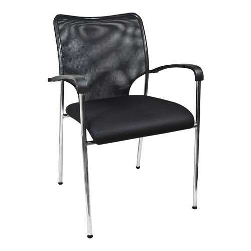 Scaun ergonomic de conferință WALTHAM negru, cu plasă și cadru cromat